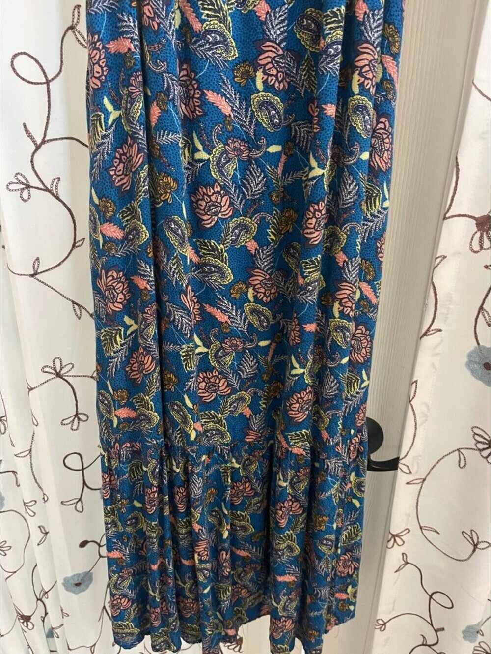 NWOT | Knox Rose | XS | Blue Floral Paisley Tiered Midi Dress - Picture 5 of 8